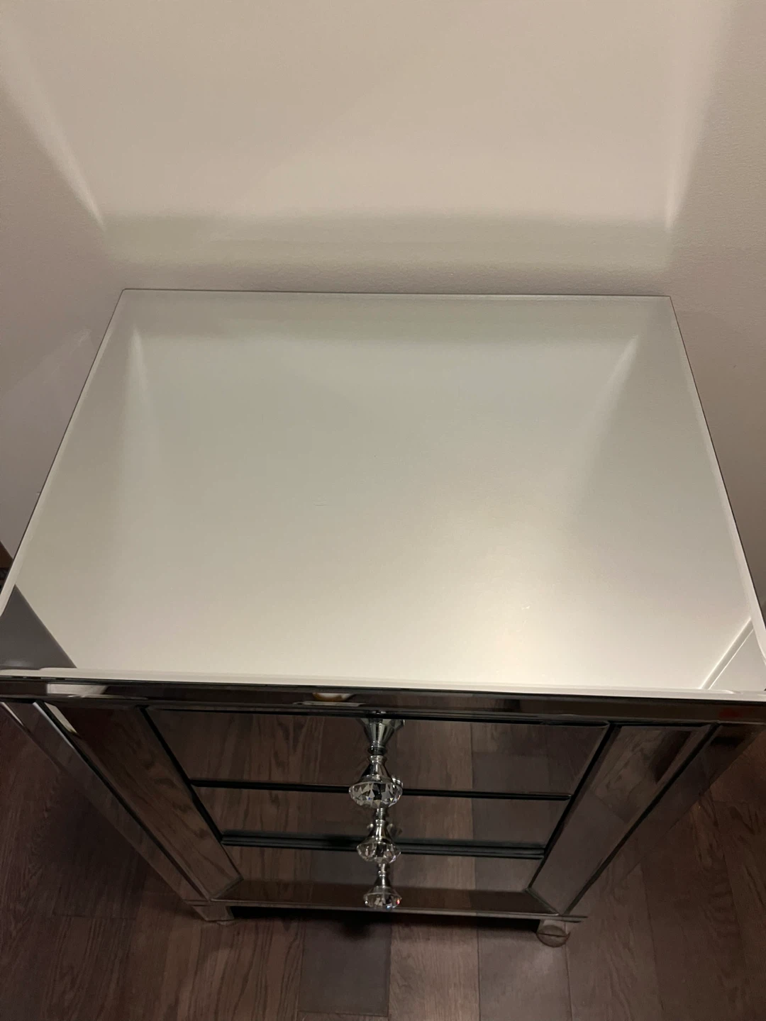 Mirrored Nightstand with Crystal Knobs