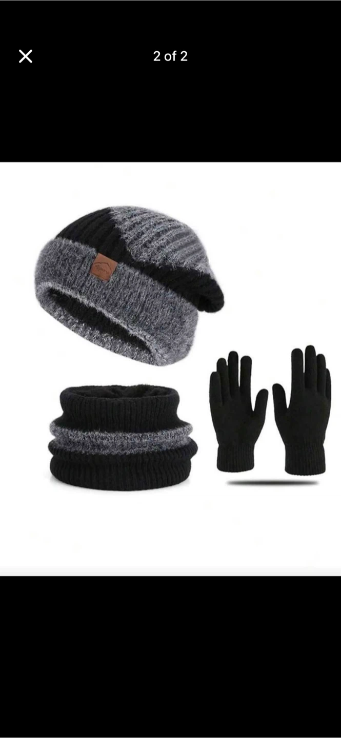 Hat, Scarf & Gloves Set - Grey & Black