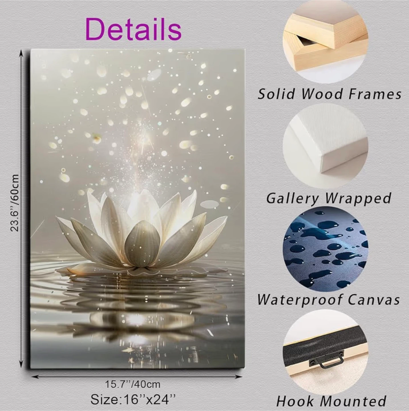 Lotus Flower Canvas Wall Art 16"x24" - photo 4