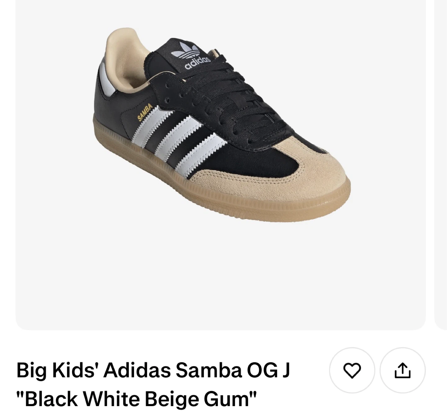 Adidas Samba OG J - Black/White/Beige Gum
