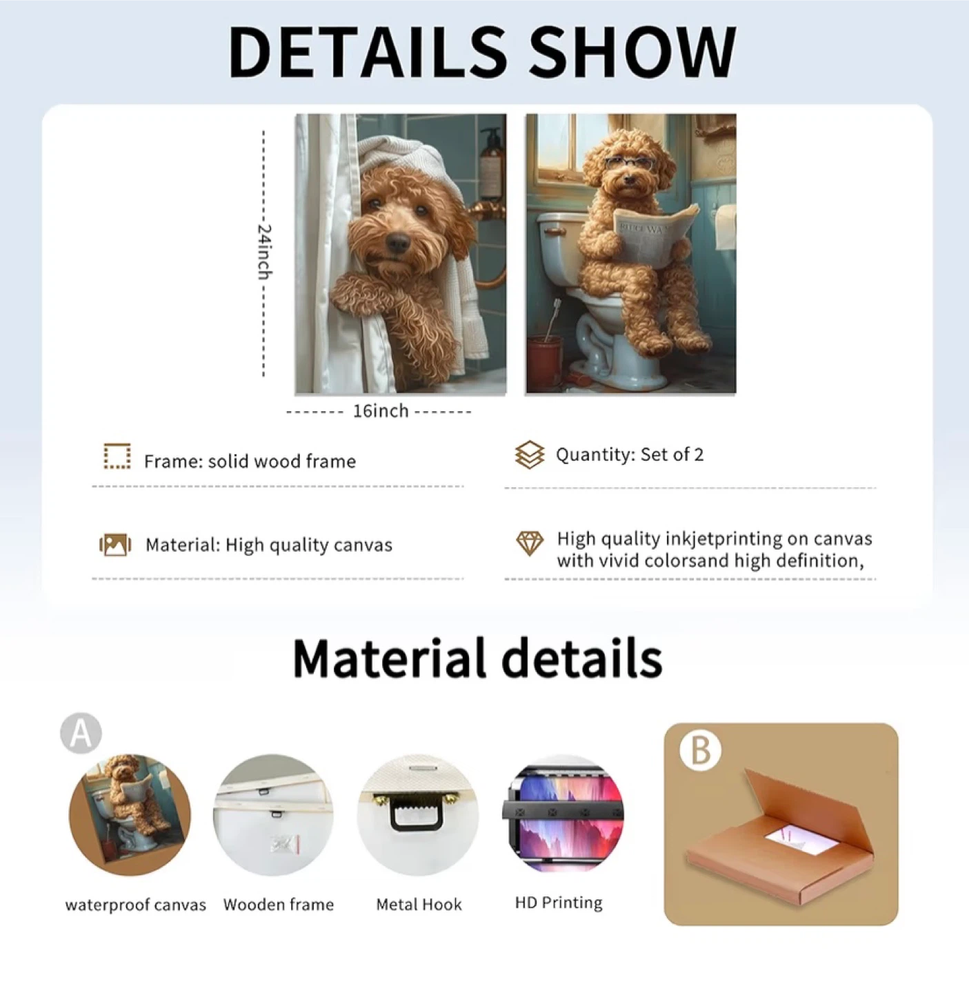 Dog-A Canvas Wall Art 24"x16" Set of 2 - photo 5