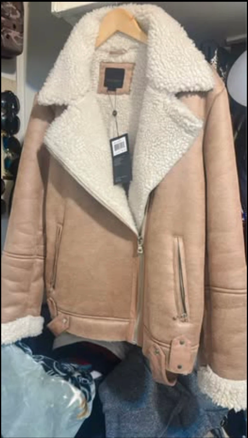 Decibel Faux Leather Aviator Jacket - Size L