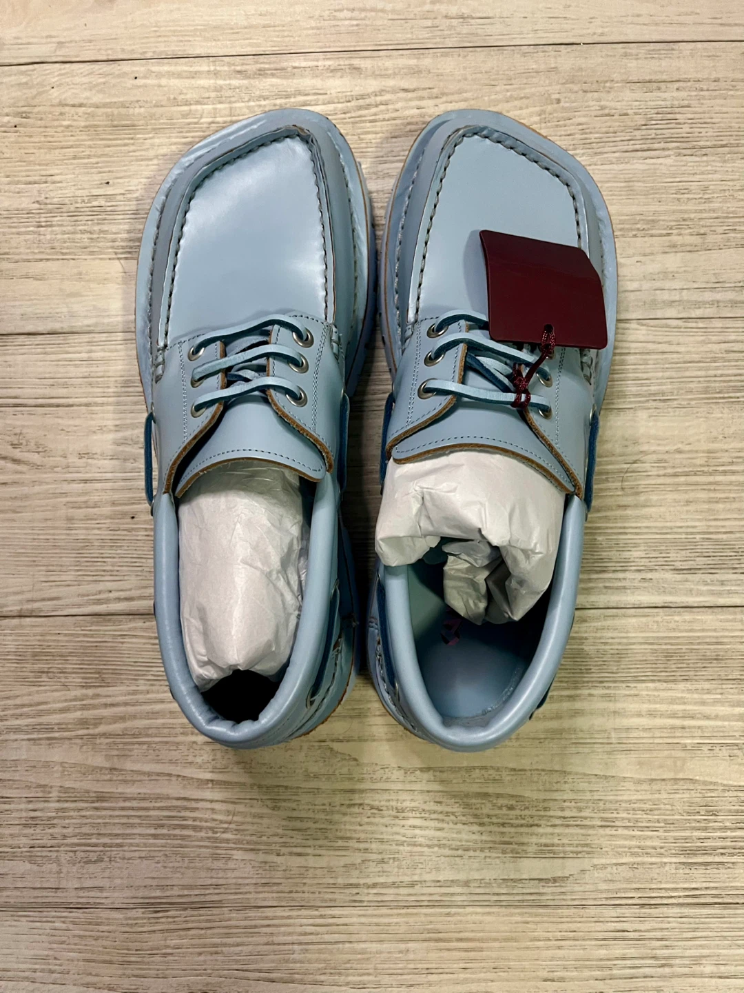 Camper Lab boat shoes, pastel Blue, Size US 10