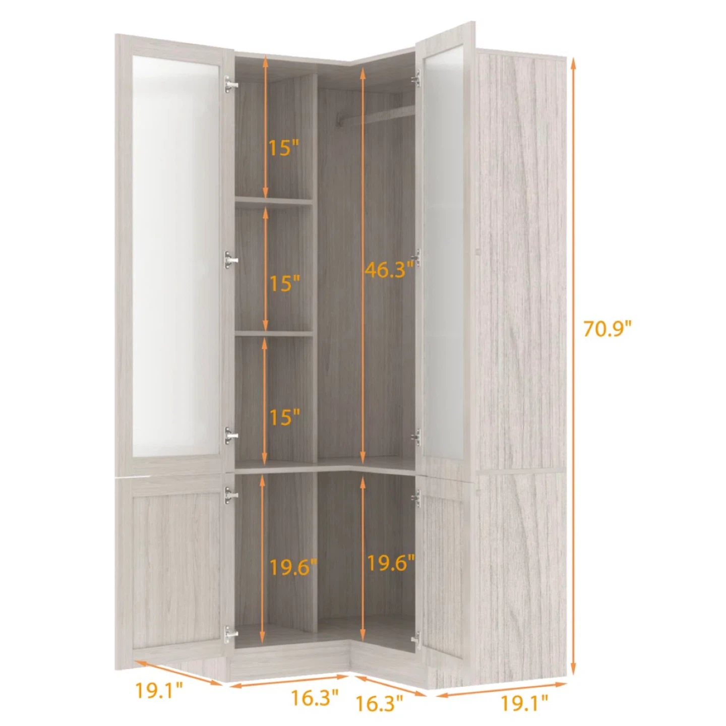 Corner Wardrobe Closet with Glass Doors
