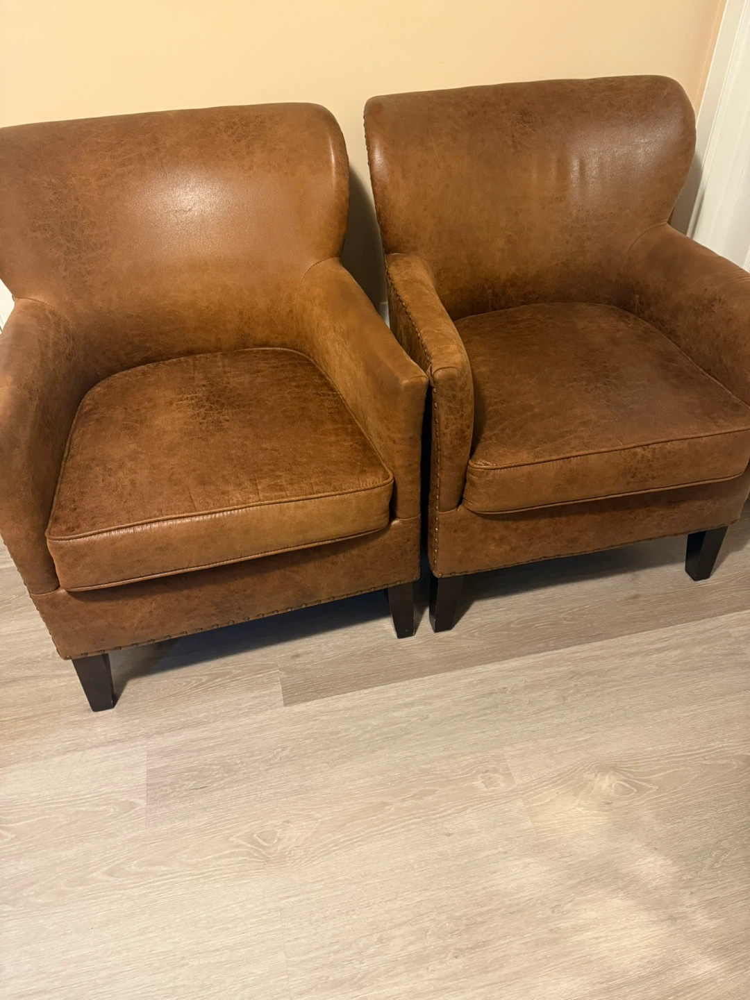 Pair of Brown Leather Armchairs