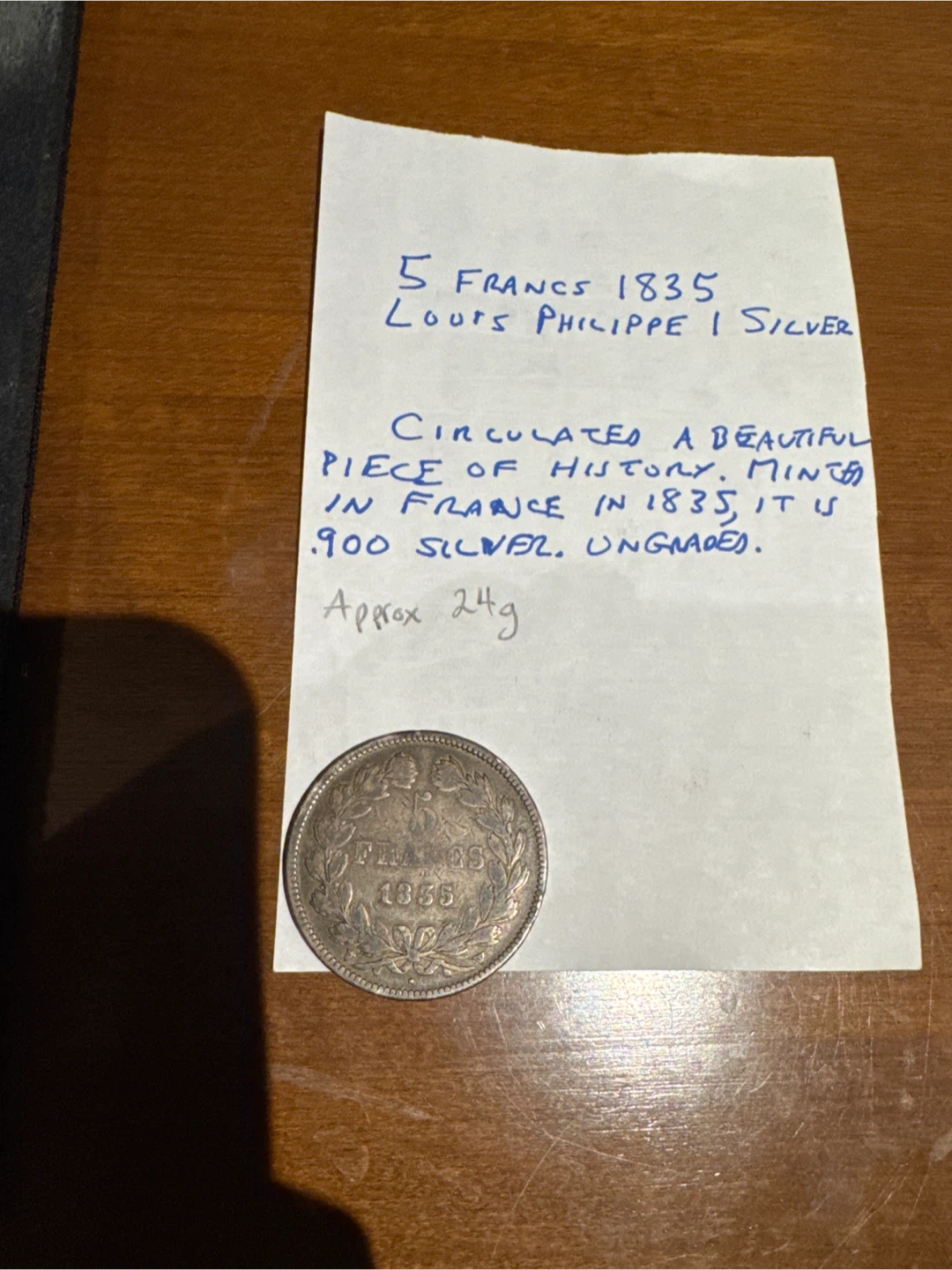 1835 Louis Philippe I Silver 5 Francs Coin