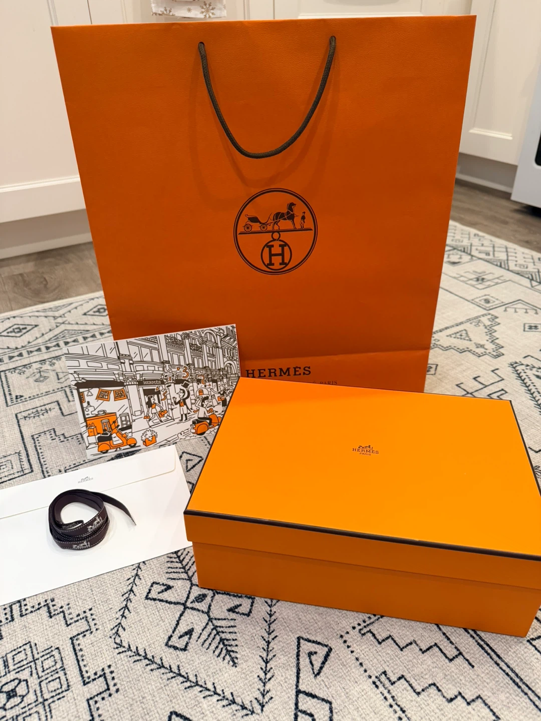 Hermès Orange Box & Bag with ribbon and card