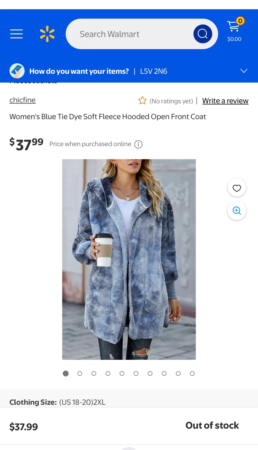 Chicfine Women's Blue Tie Dye Fleece Hooded Coat 2XL - photo 2