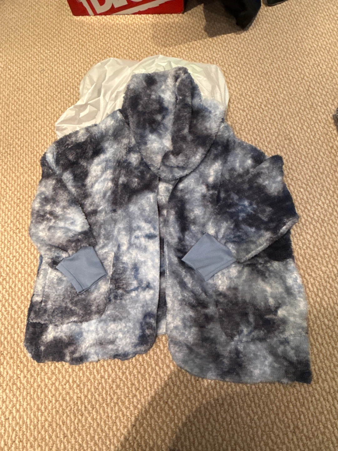 Chicfine Women's Blue Tie Dye Fleece Hooded Coat 2XL