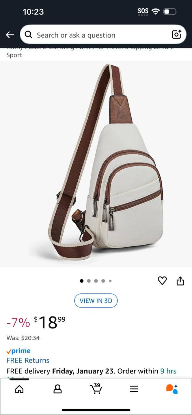 Sac bandoulière léger - Beige et brun