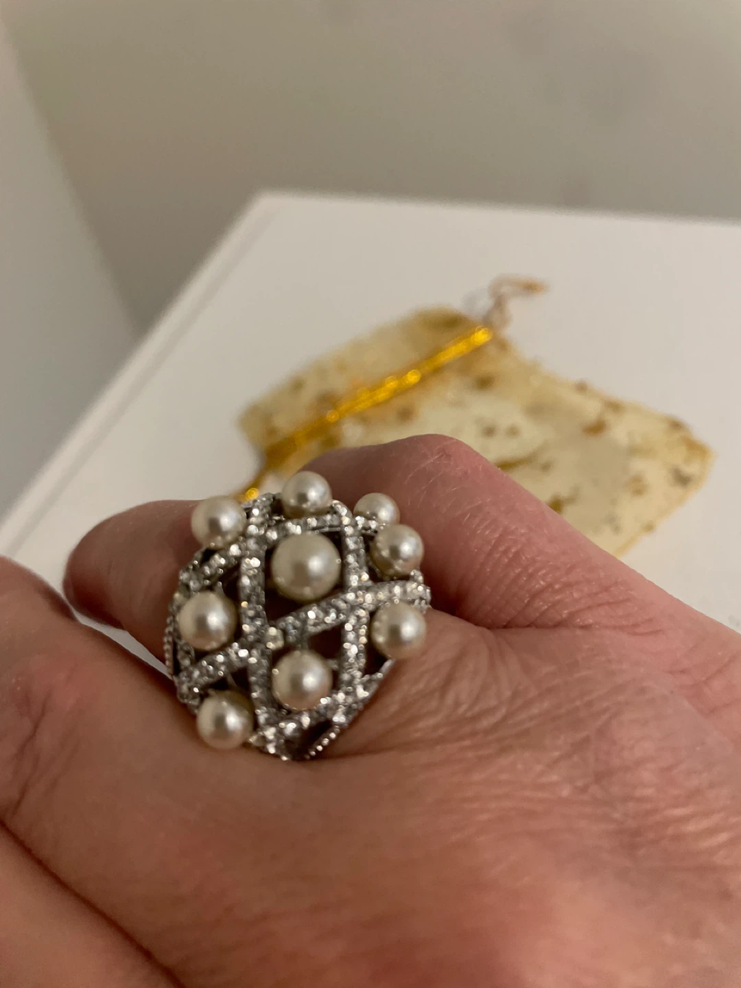 Pearl and Rhinestone Statement Ring - photo 2