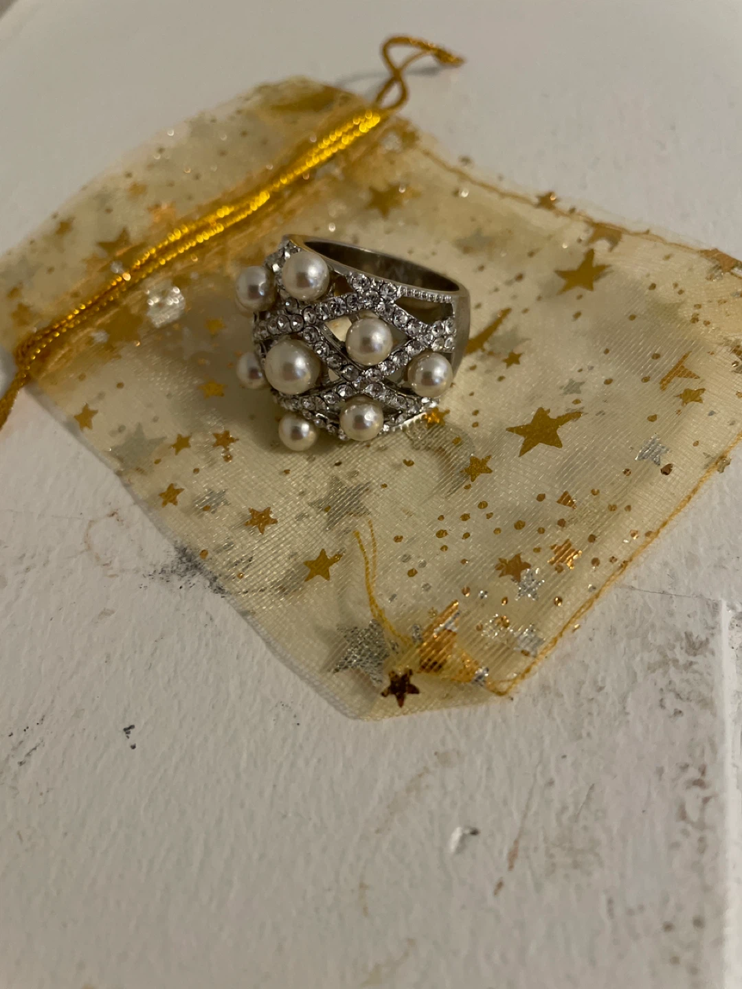 Pearl and Rhinestone Statement Ring