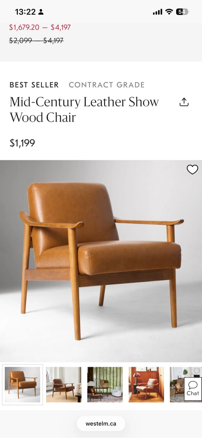 MCM 100%  Leather & Teak  Beautiful Chair - photo 5
