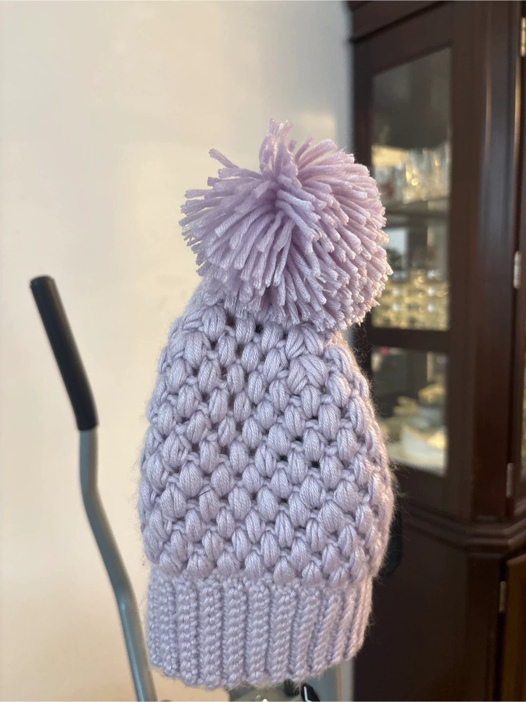 Handmade Knitted Pom Pom Beanie - purple for girls - photo 3