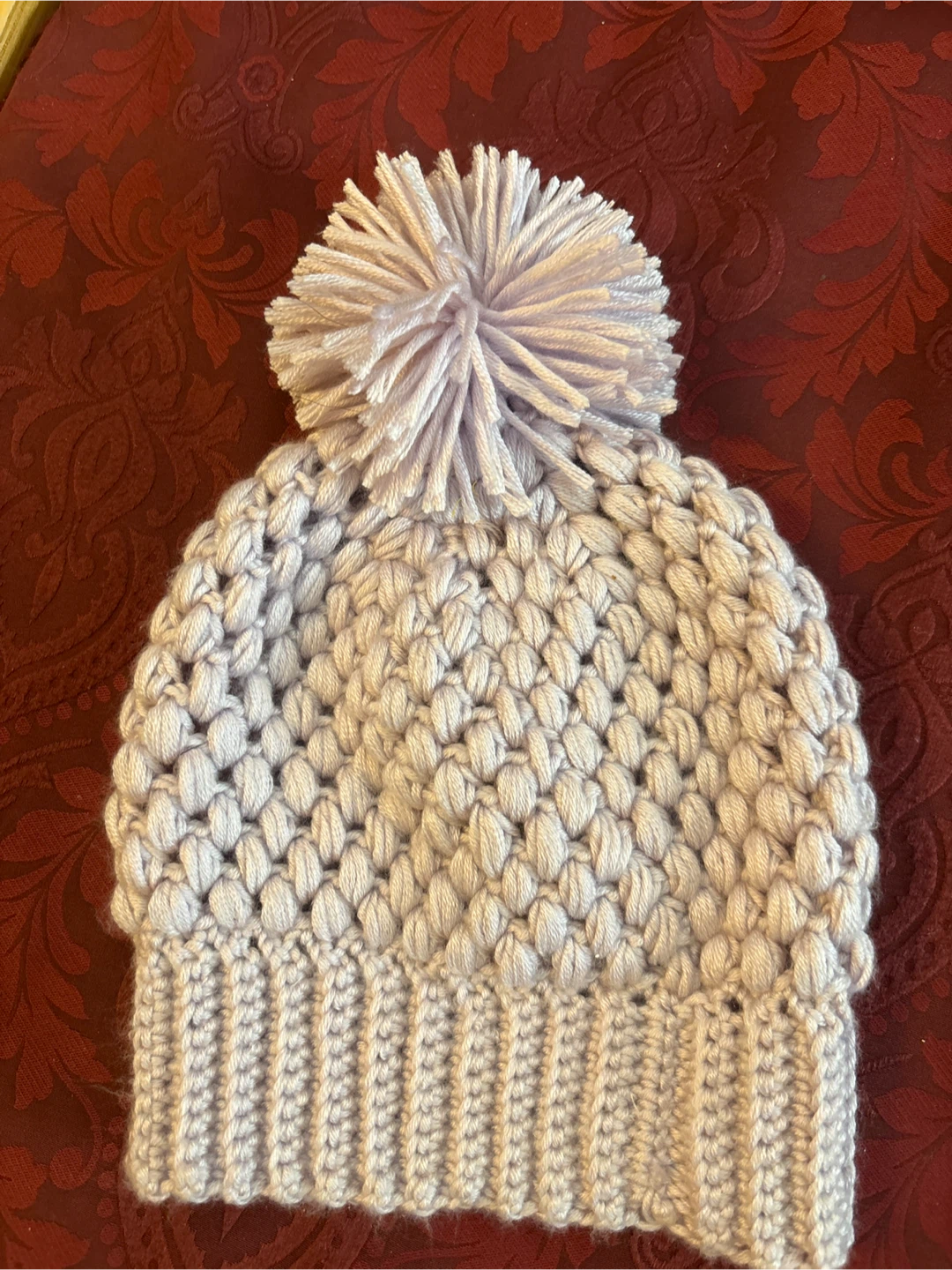 Handmade Knitted Pom Pom Beanie - purple for girls - photo 2