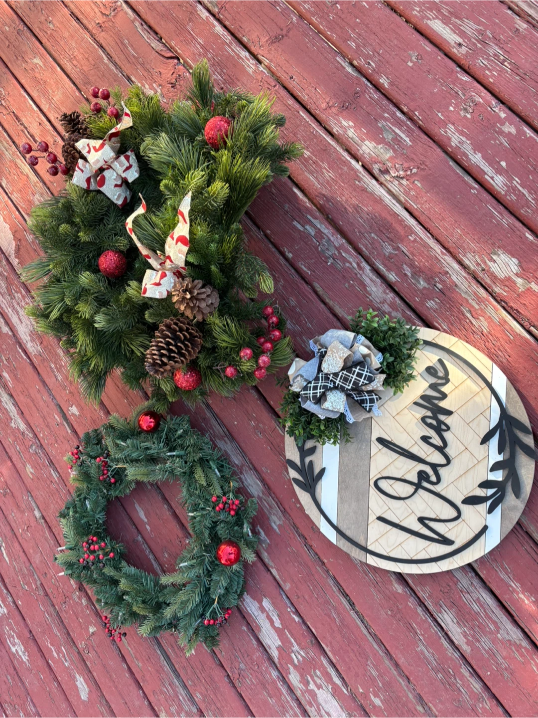 Christmas Wreaths & Welcome Sign