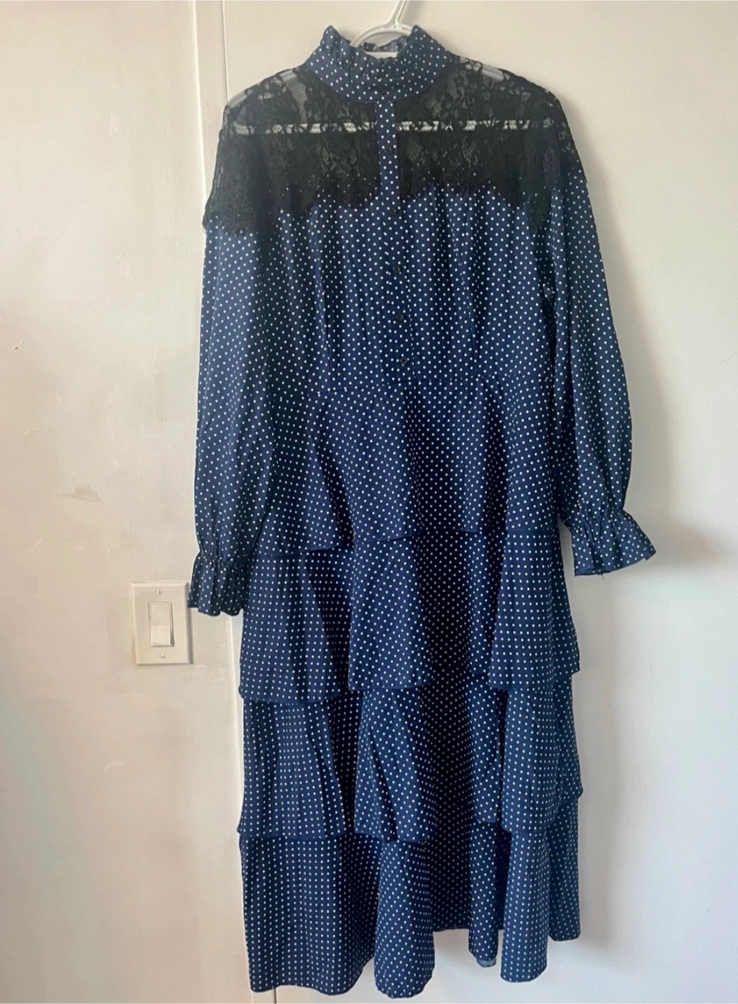 Navy Blue Polka Dot Tiered Dress