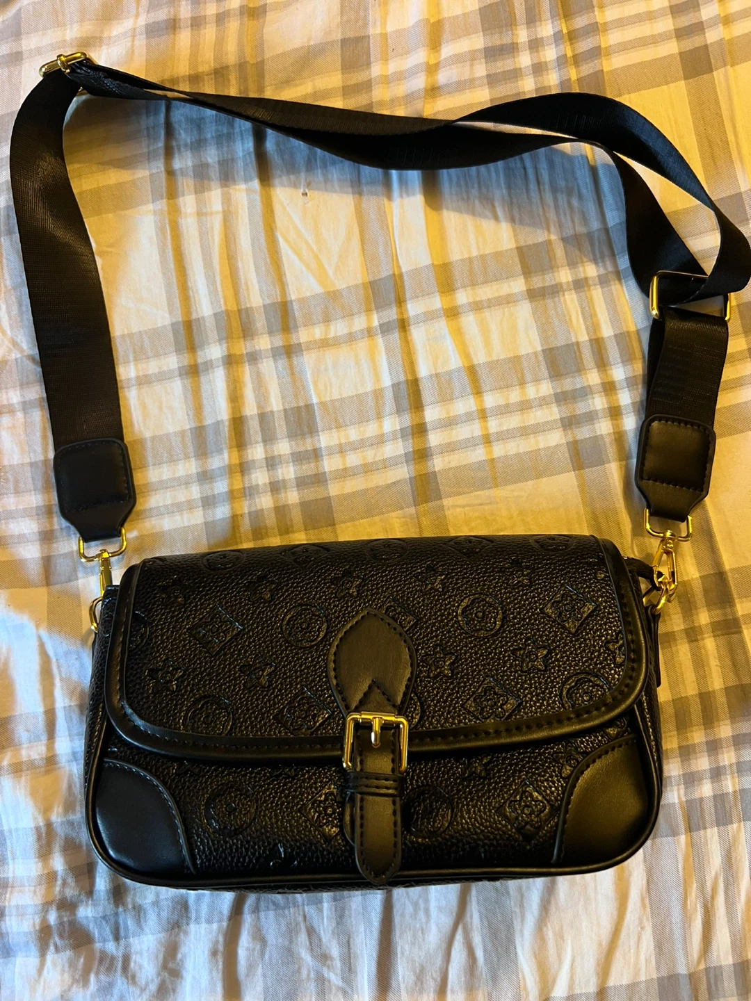 Black Embossed Pattern Shoulder Bag