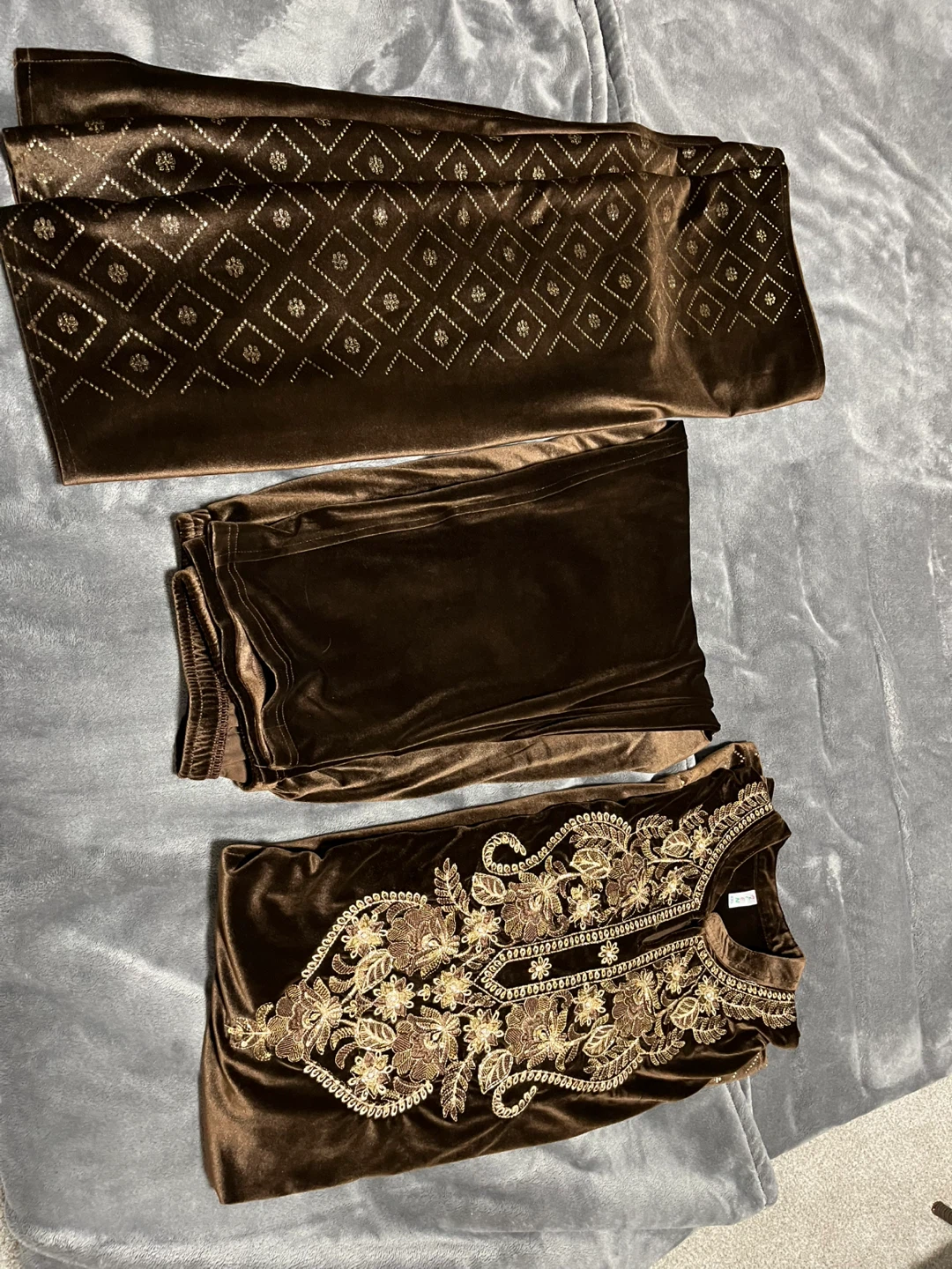 Brown Velvet Embroidered Salwar Kameez