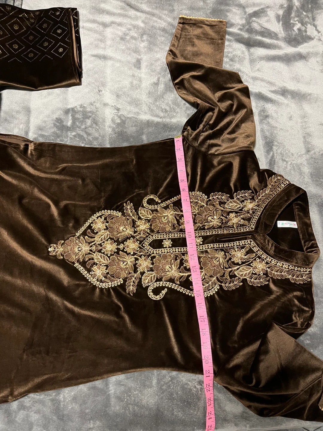 Brown Velvet Embroidered Salwar Kameez - photo 2