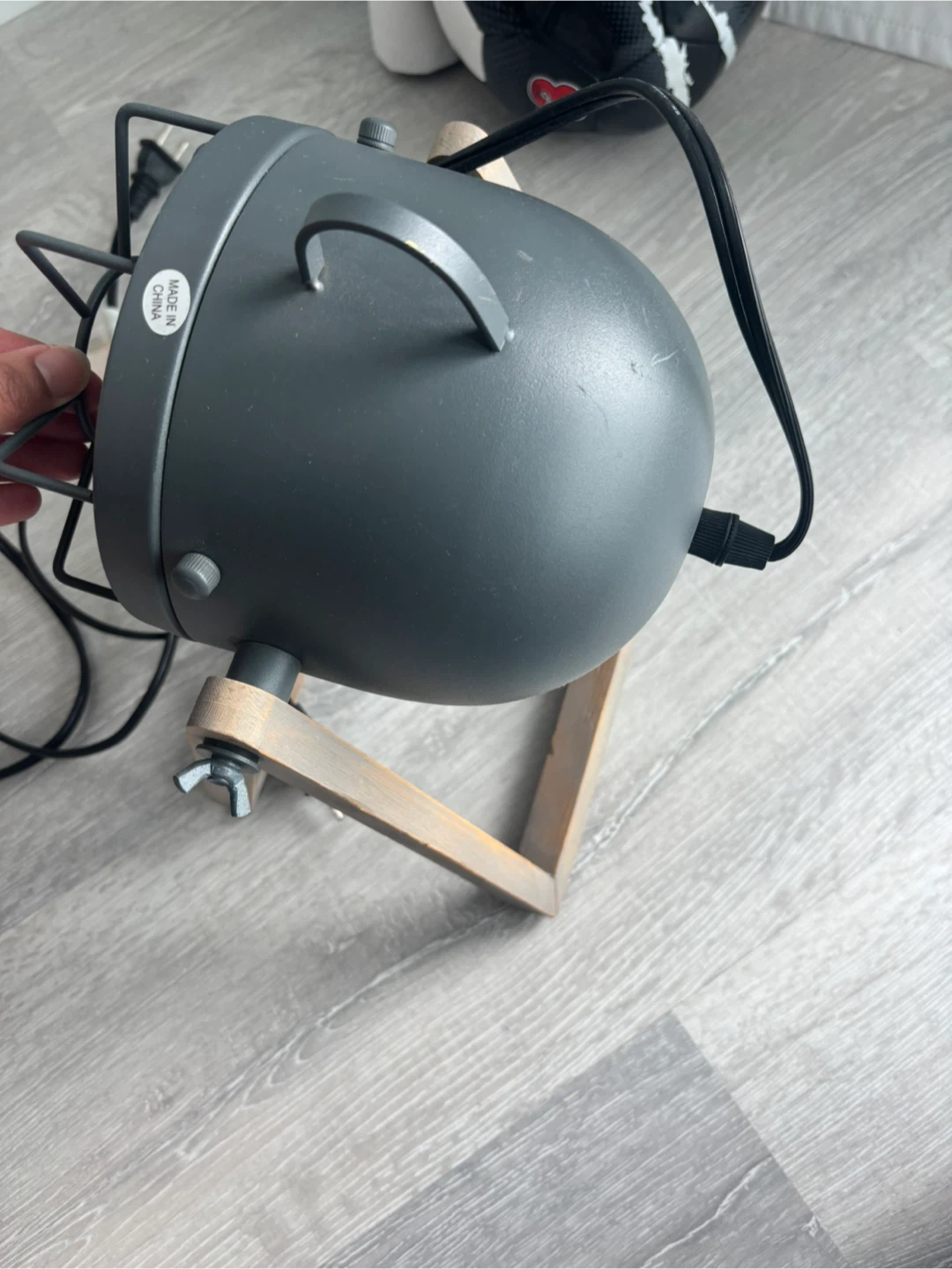 Vintage Table Lamp with bulb Grey Old Wood, desk light - photo 4