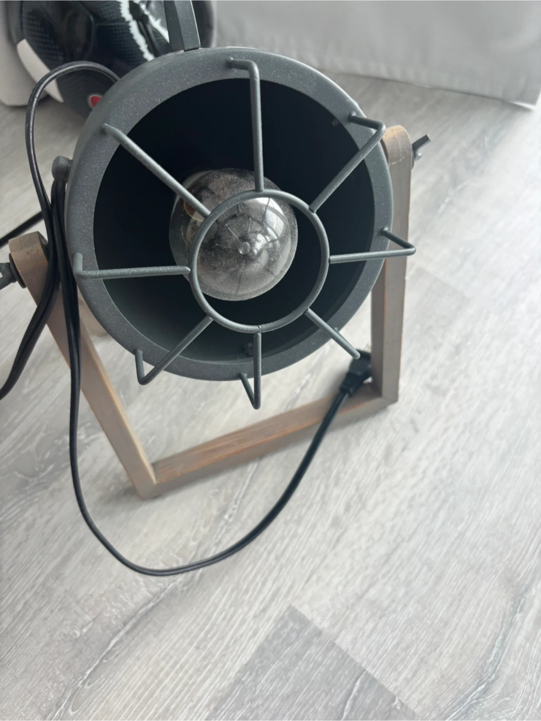 Vintage Table Lamp with bulb Grey Old Wood, desk light - photo 3