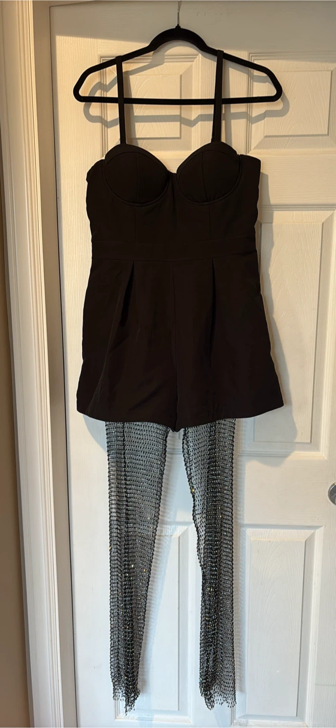Black Romper with Silver Chain Pants