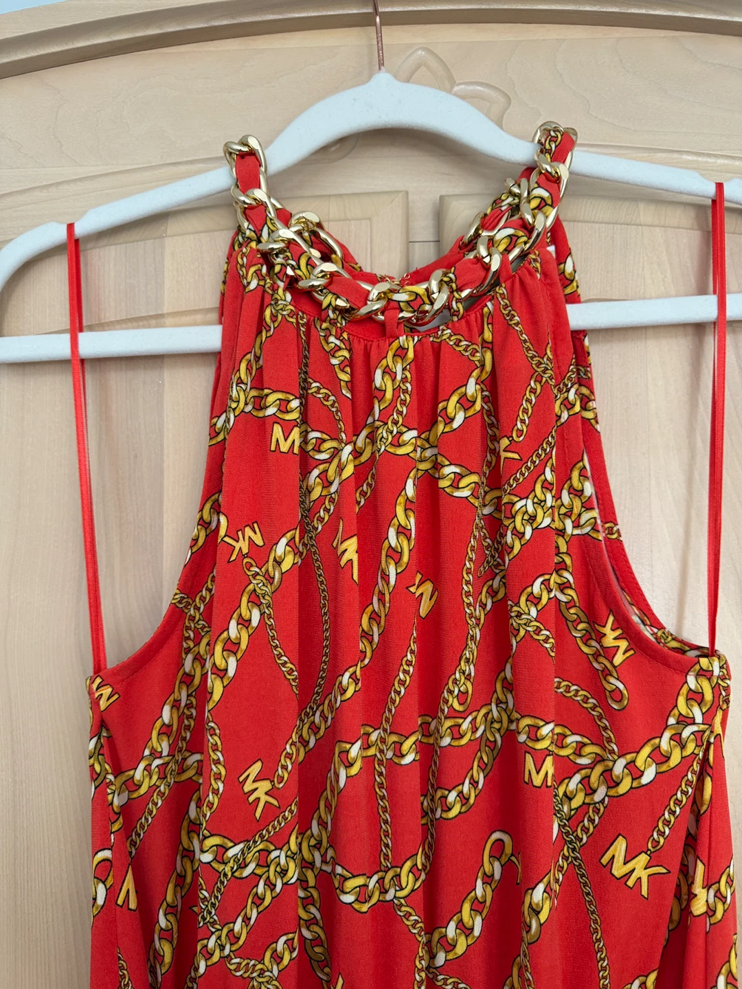 Michael Kors Red Chain Print Halter Dress - Size M - photo 2
