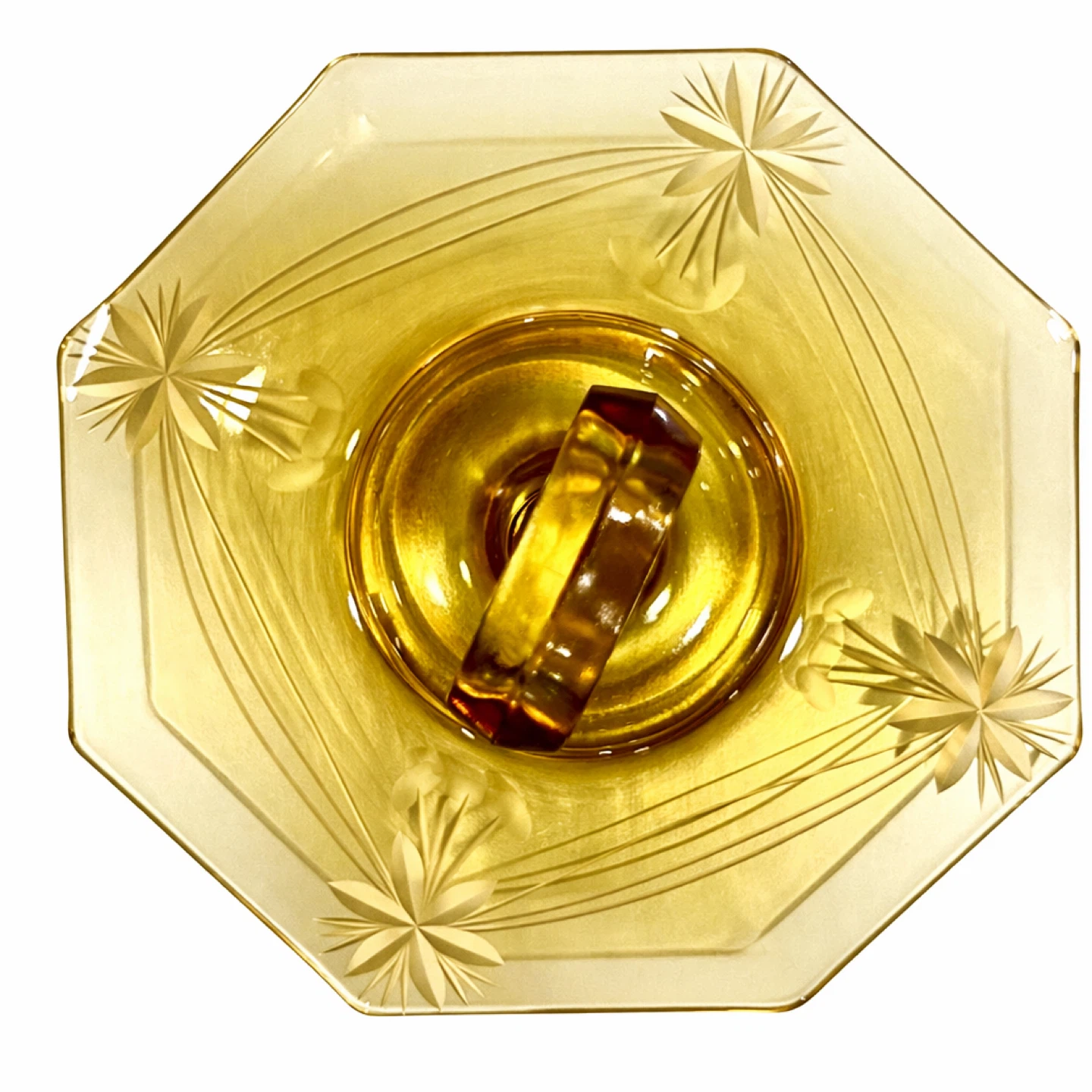 Art Deco Amber Depression Glass Octagon Tidbit Tray Handle - photo 4