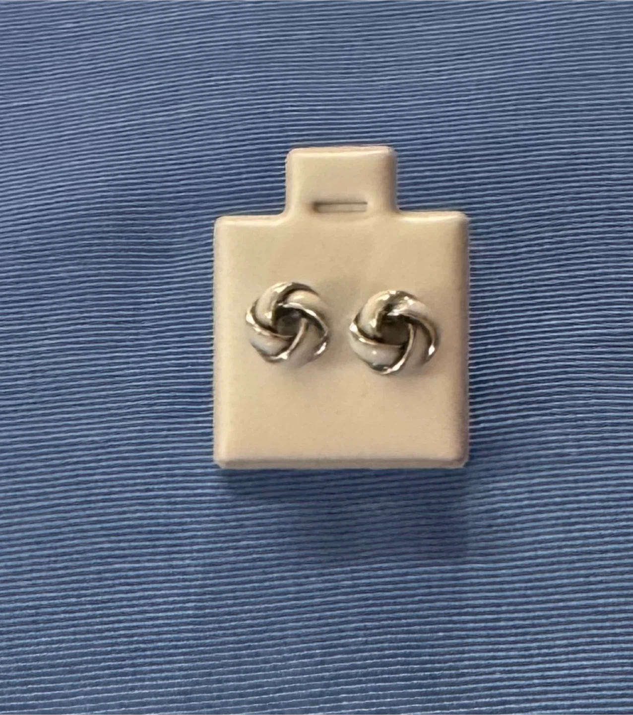 Silver tiny Knot Earrings w Mother of Pearl Enameling