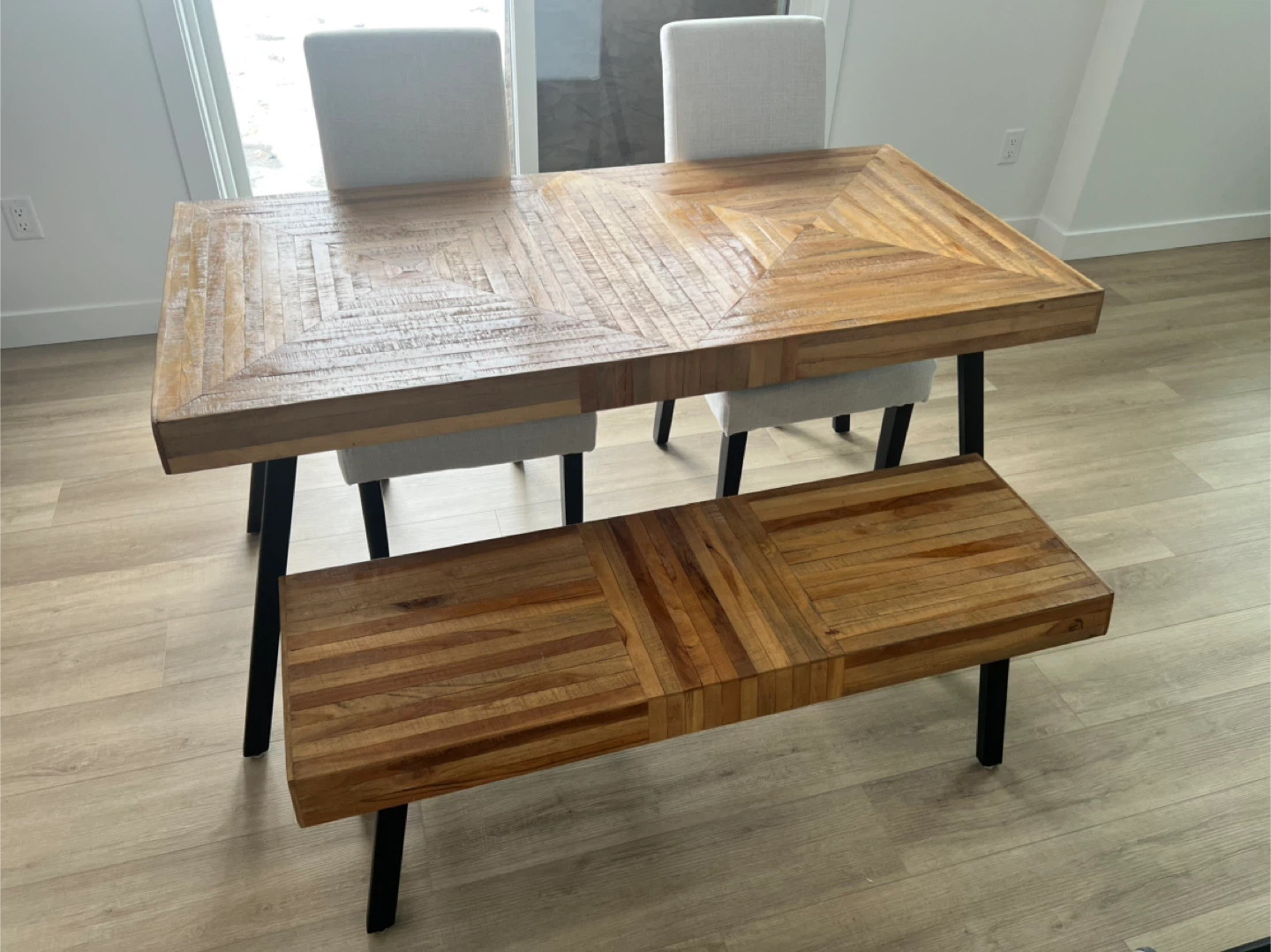 Wood Dining Table with Bench & 2 Chairs