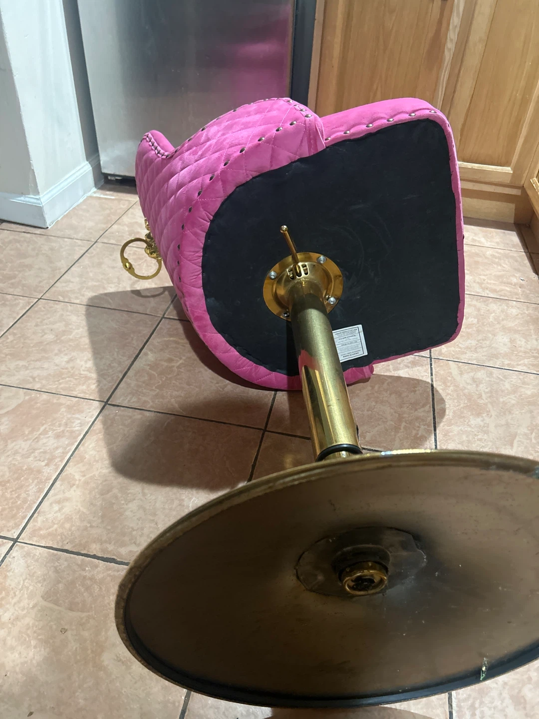 Pink Velvet Bar Stool with Gold Base - photo 3