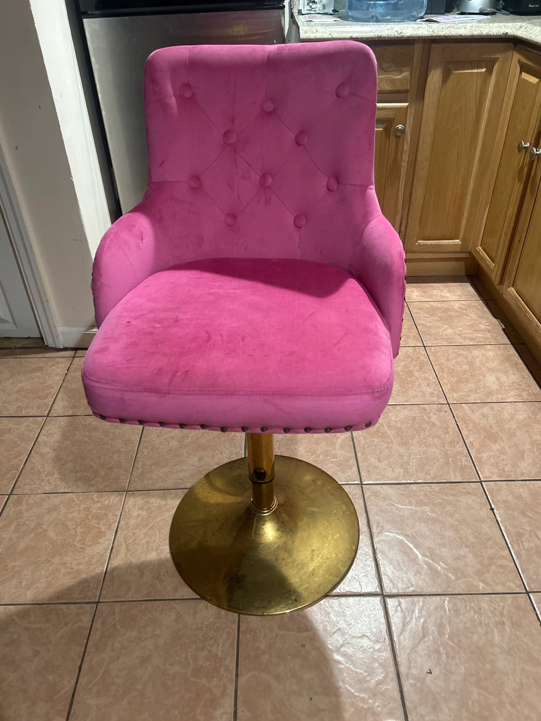 Pink Velvet Bar Stool with Gold Base