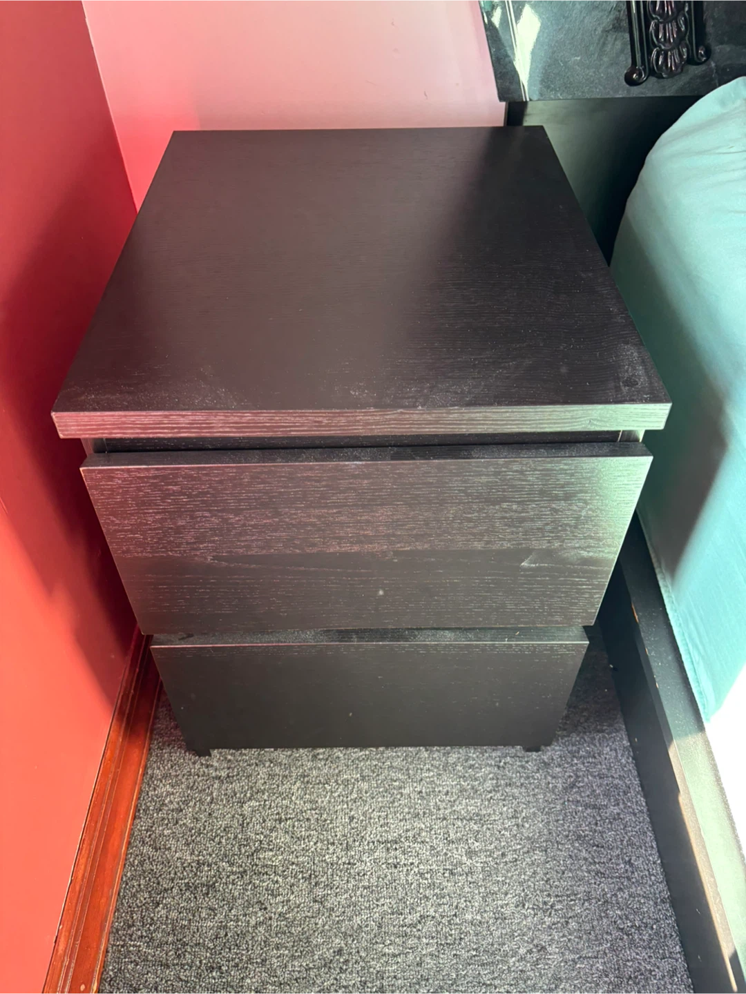 Black 2-Drawer Nightstand