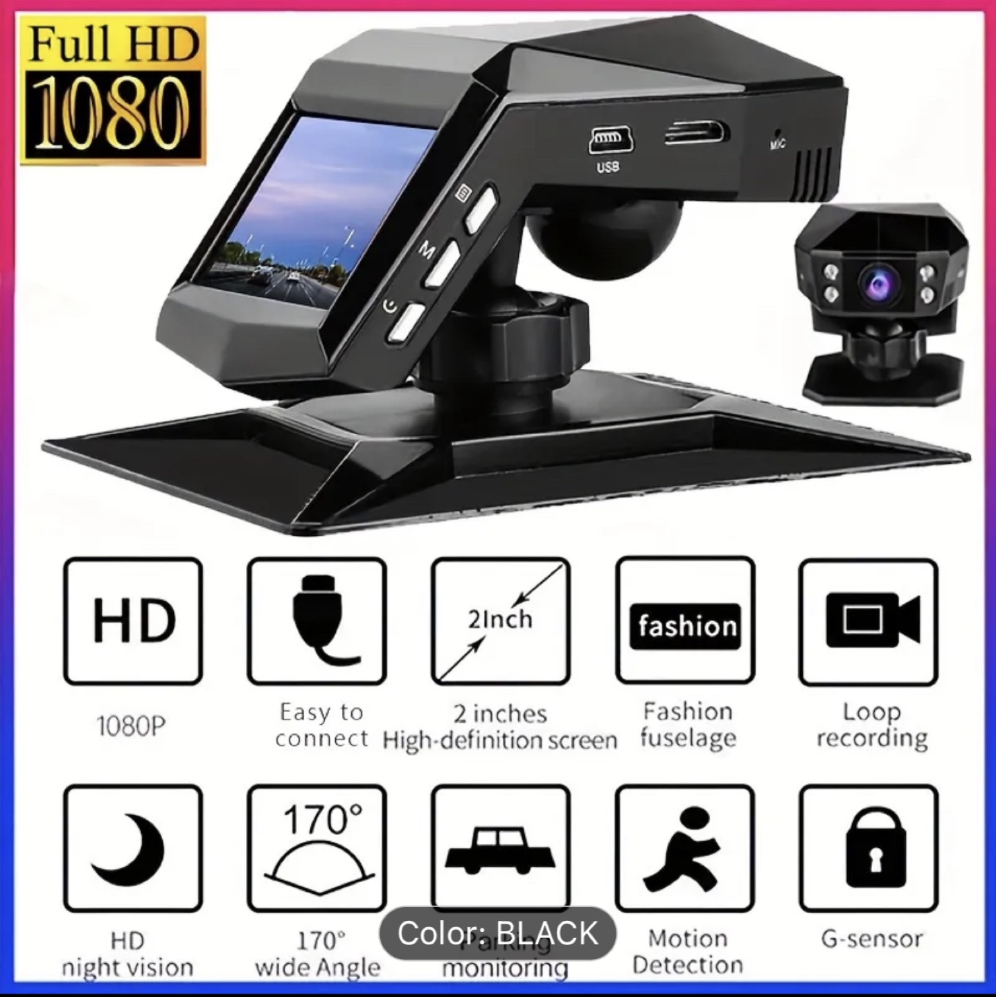 Brand New-Full HD 1080P Car DVR Dash Cam - Black