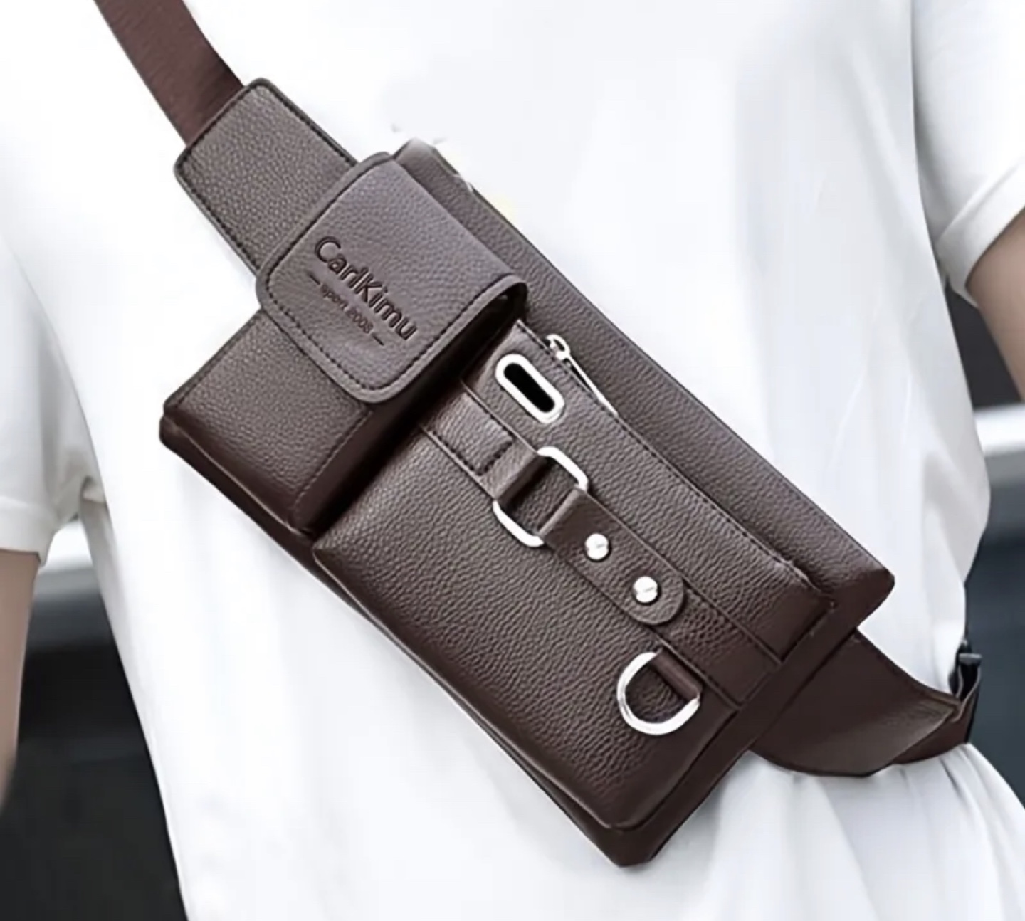Brand New-CarlKimu Brown Leather Waist Bag