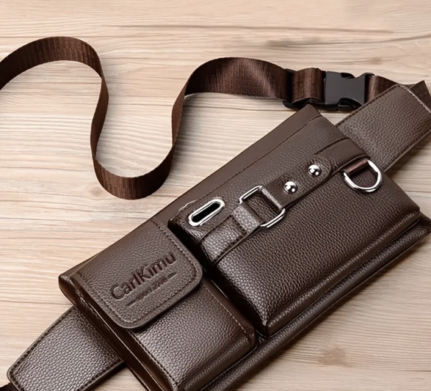 Brand New-CarlKimu Brown Leather Waist Bag - photo 4