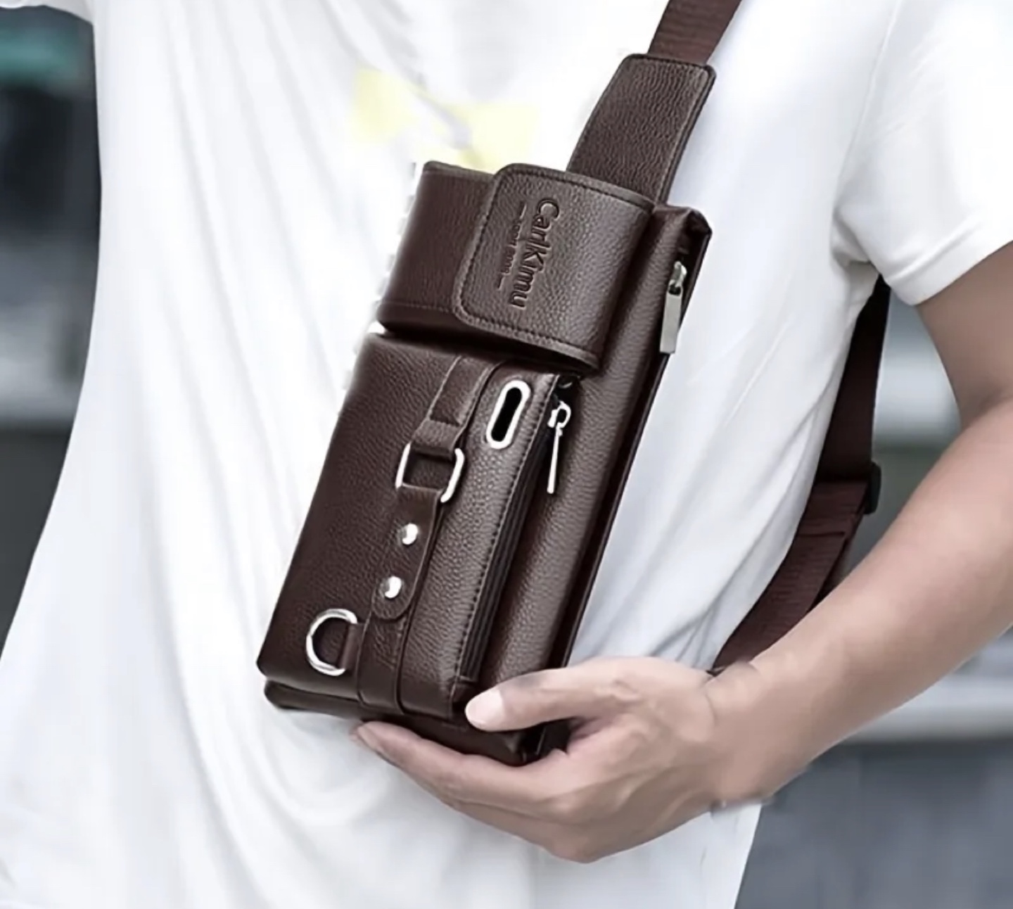 Brand New-CarlKimu Brown Leather Waist Bag - photo 2