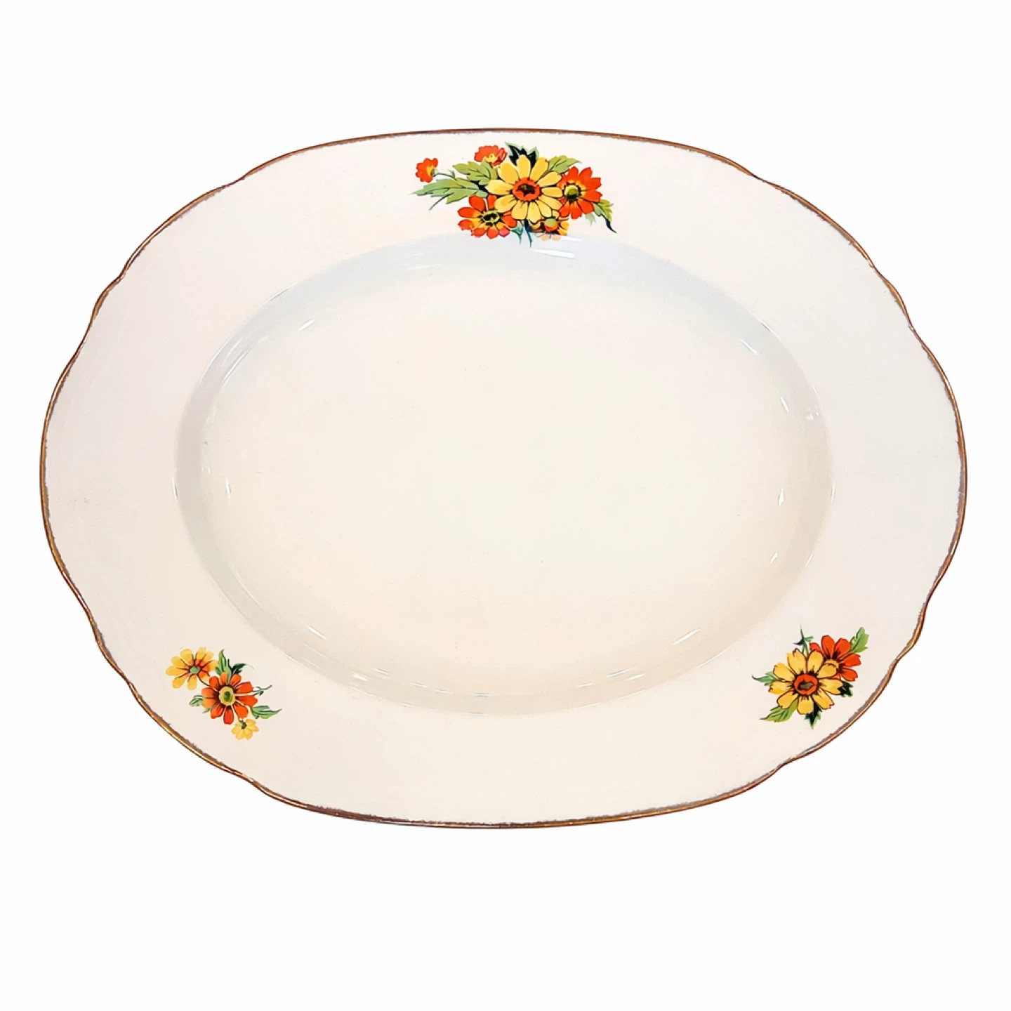 Alfred Meakin England Floral Gold Rim Oval Platter 14.5”