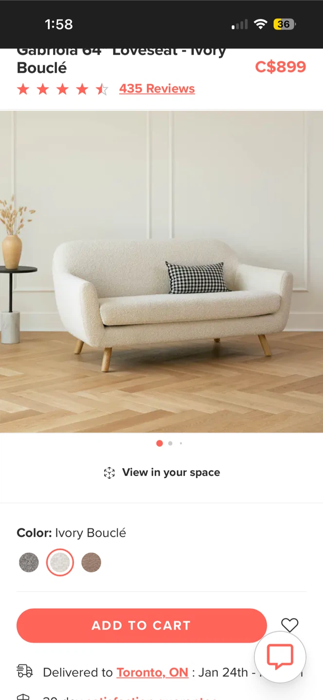 Gabriola 64" Loveseat - Ivory Bouclé - photo 3