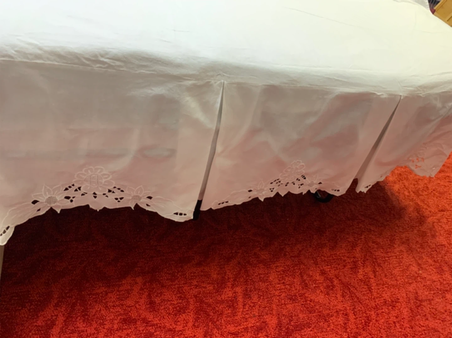 White Bedskirt with Floral Embroidery