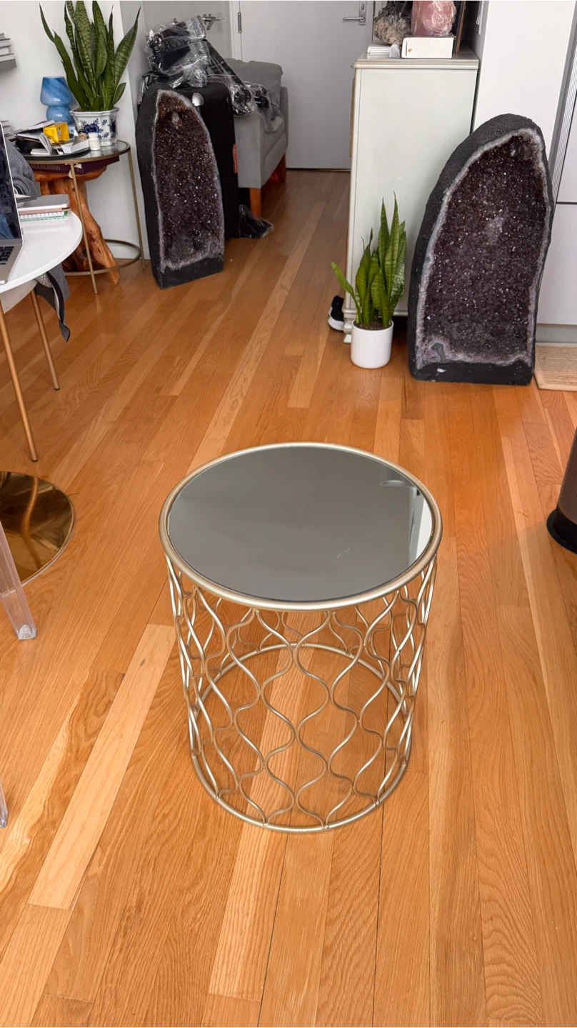 Gold Metal & Glass Round Side Table