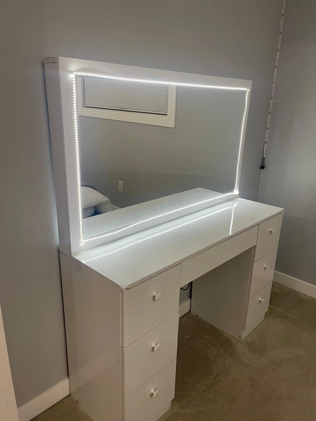 White Vanity Desk with LED Mirror