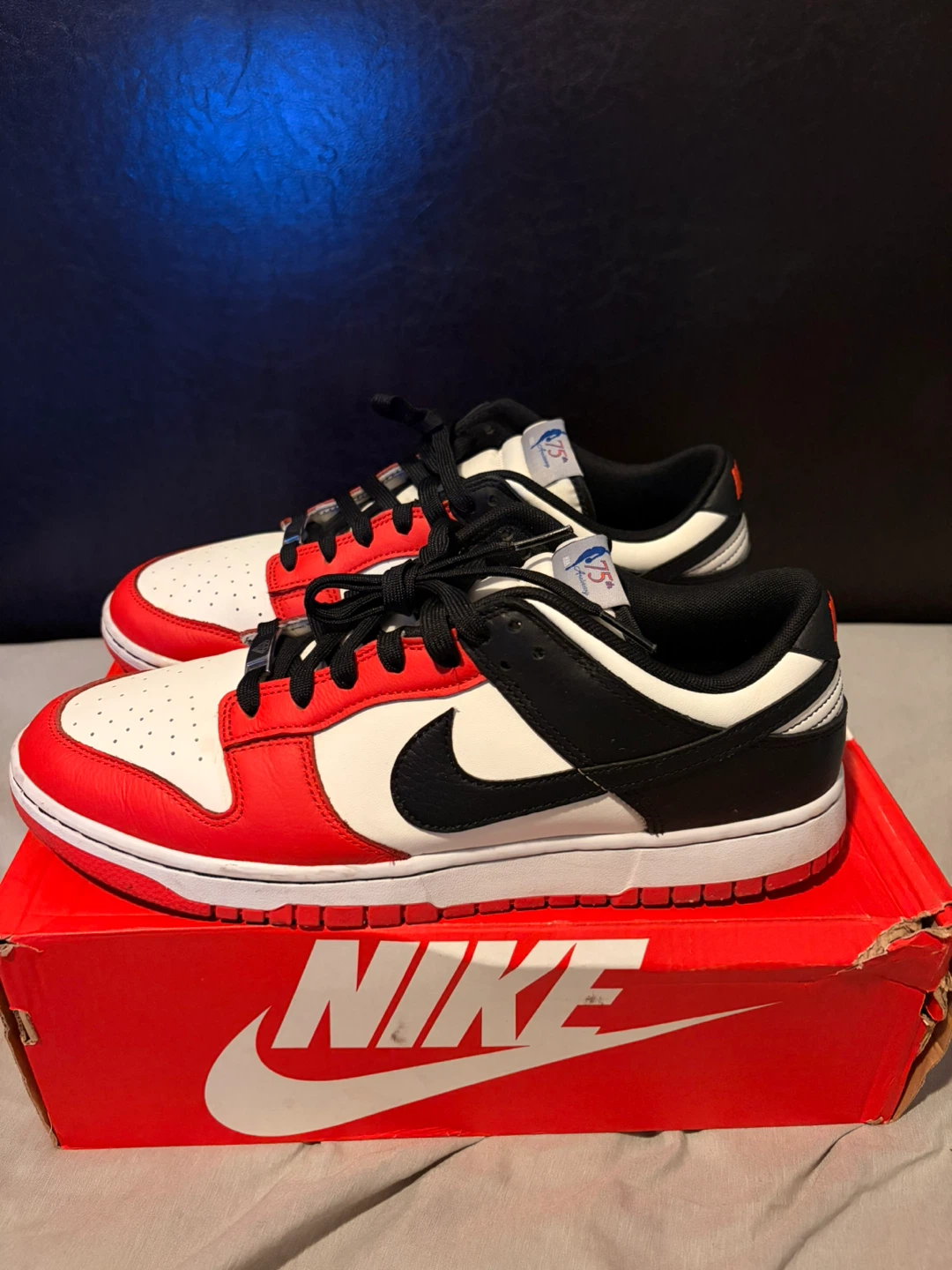 Nike Dunk Low Retro EMB Sail/Black/Chile Red, Size 12