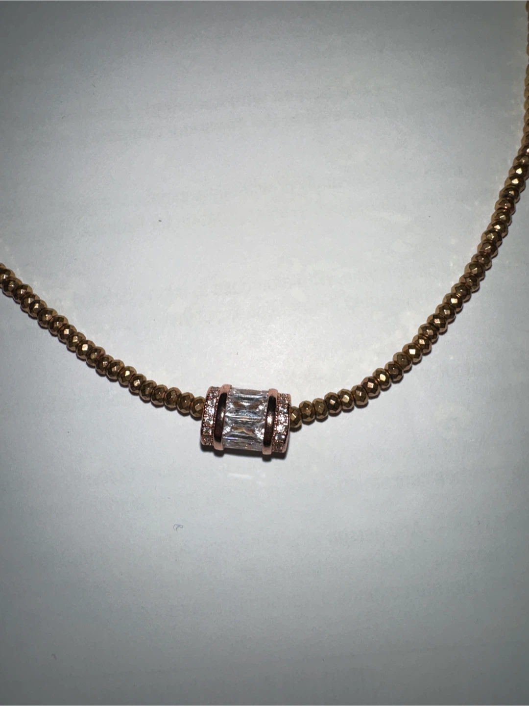 Adjustable Rose Gold Beaded Necklace with Cylinder Pendant - photo 3