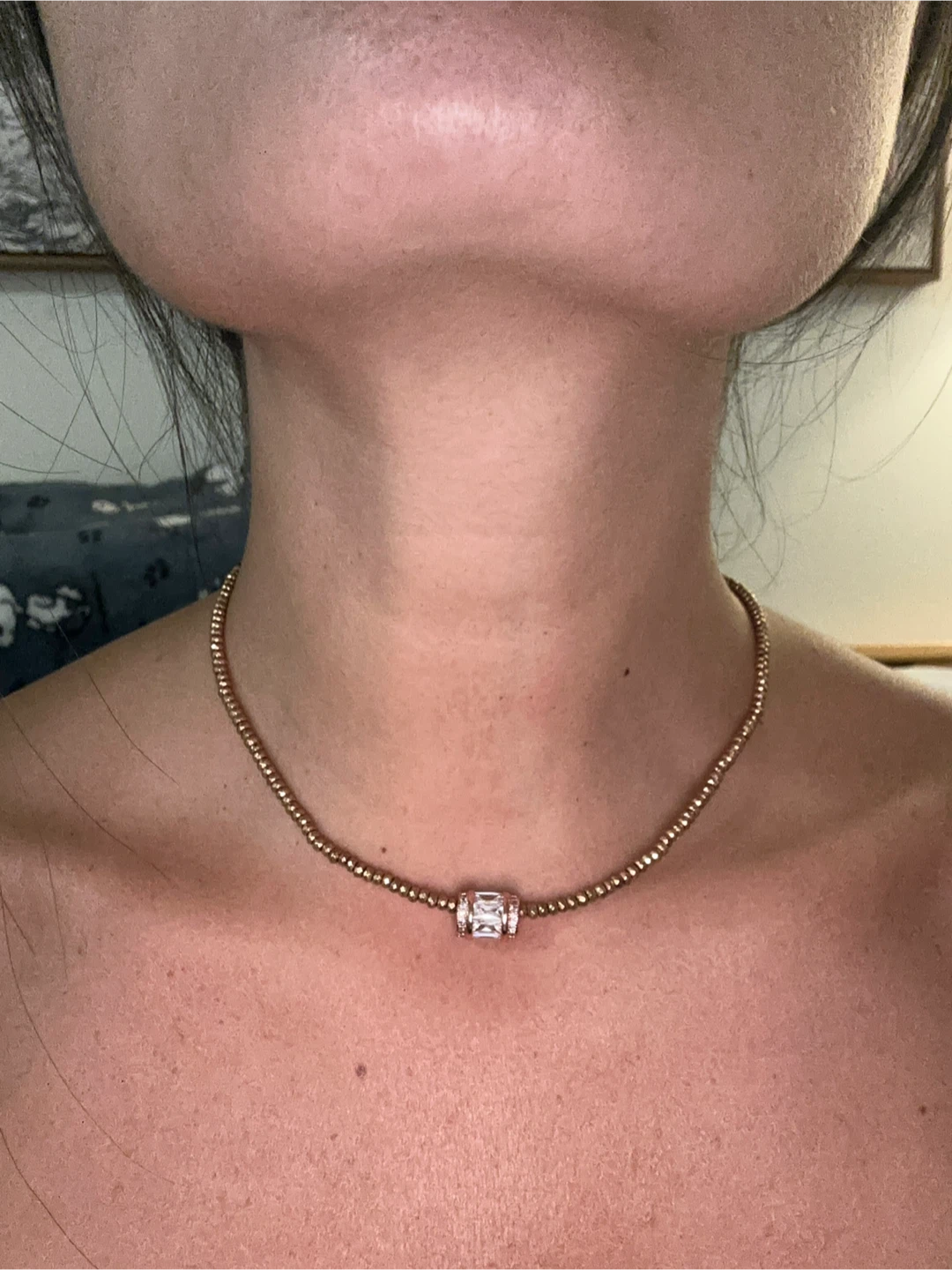 Adjustable Rose Gold Beaded Necklace with Cylinder Pendant