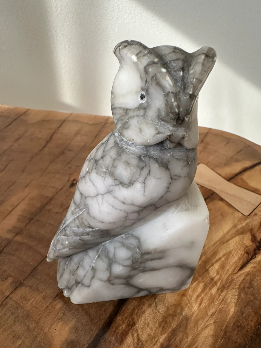 Italian  Carrera Marble Hand Carved Owl - photo 2
