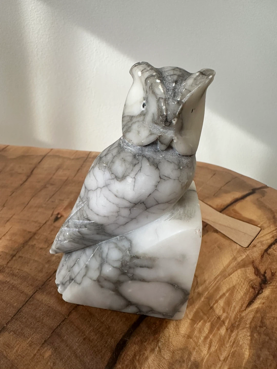 Italian  Carrera Marble Hand Carved Owl