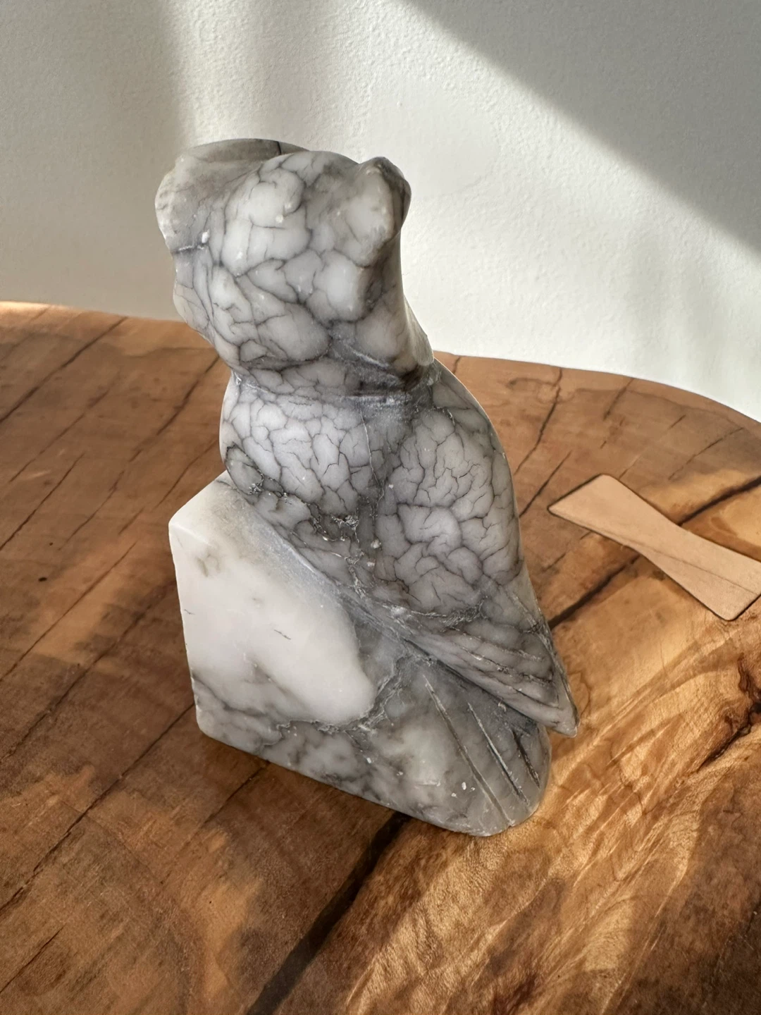 Italian  Carrera Marble Hand Carved Owl - photo 3