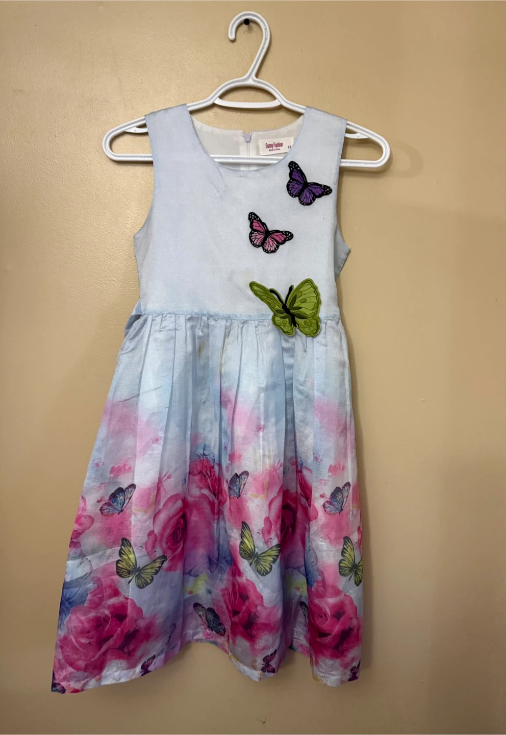 Kids Blue Dress size 12 with Butterflies & Flowers